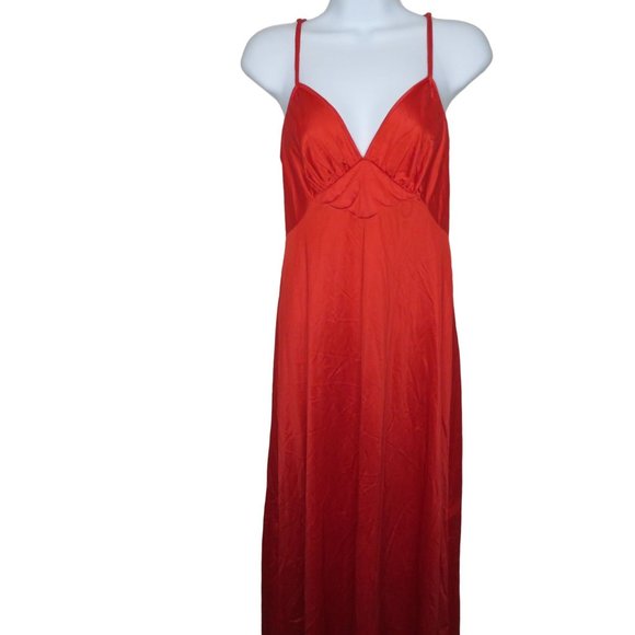 Vintage 70s Vanity Fair Full Length Satin Slip Nightgown S Red Nylon Valentines - Picture 6 of 10